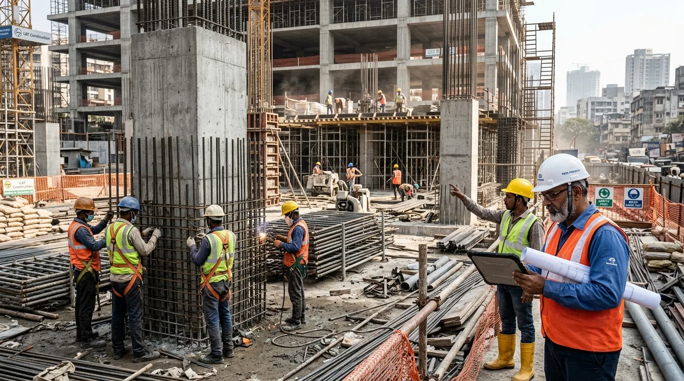 A construction site with workers and equipment mid-project