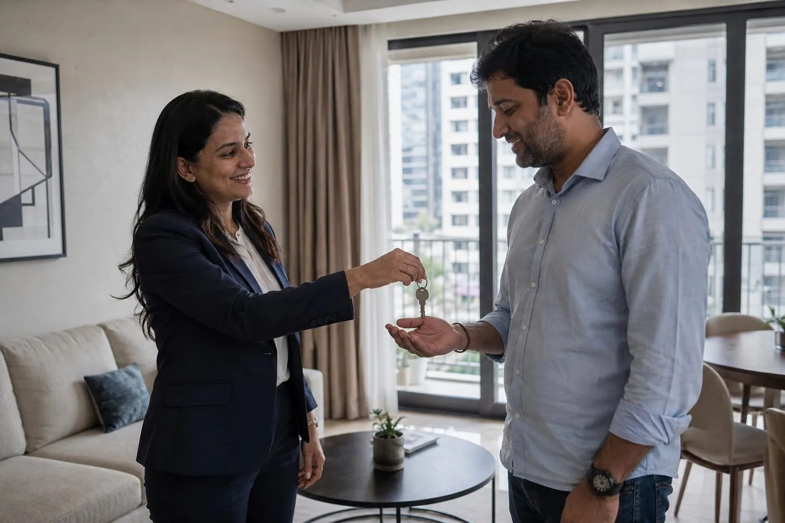 A real estate agent showing a property to prospective buyers