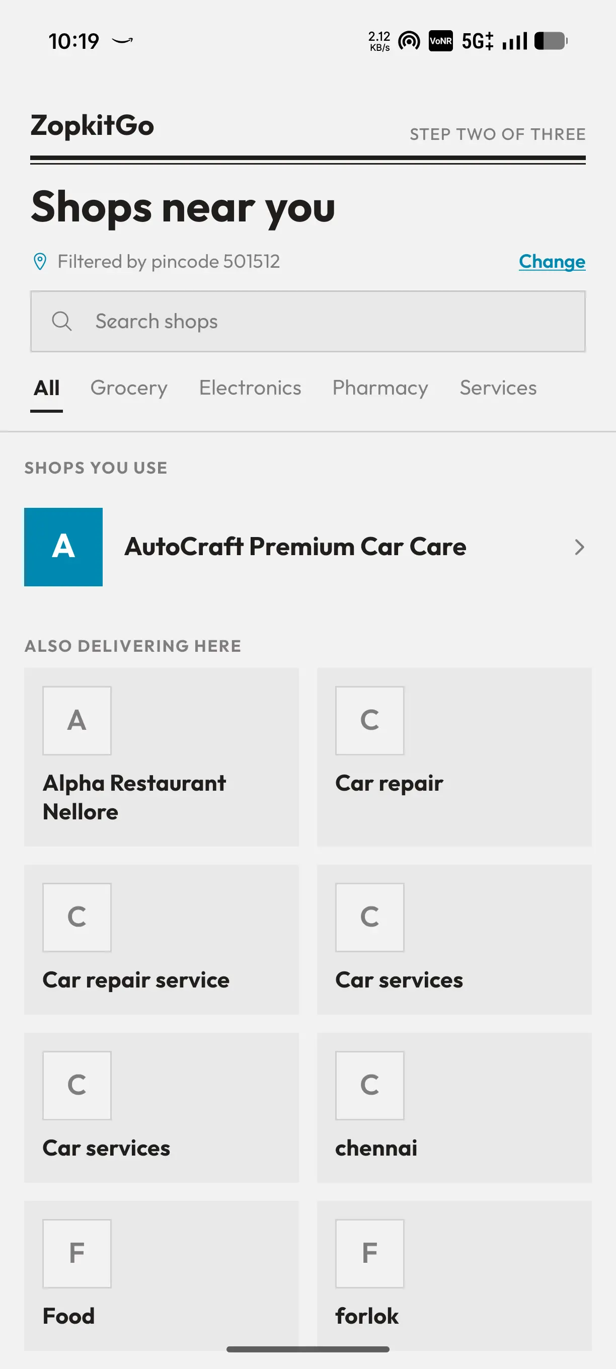 A consumer marketplace app showing nearby shops across multiple tenant businesses